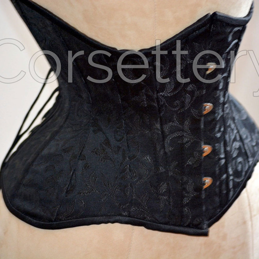 Double row steel boned authentic underbust brocade corset with leather –  Corsettery Authentic Corsets USA