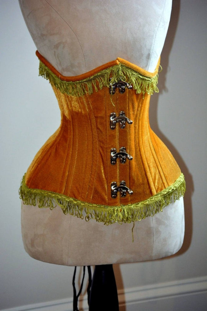 Double row steel boned authentic underbust brocade corset with leather –  Corsettery Authentic Corsets USA