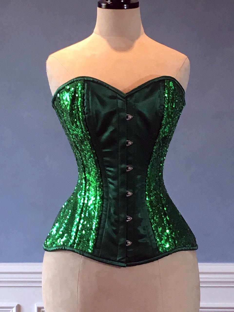 Shiny Sequins And Satin Overbust Authentic Corset With Long Hip Line Corsettery Authentic 3063