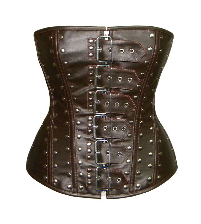 Brown Leather Corset Underbust Gothic Spartilho Latex Waist