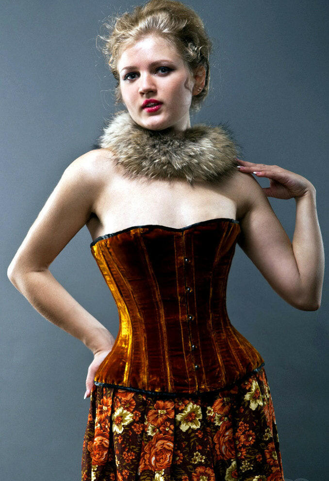 Classic overbust velvet leopard cheetah authentic steel-boned corset.  Bespoke made to your measurements. Affordable cheap waist training, Corsettery  Authentic Corsets USA