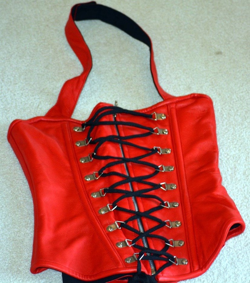 INDIAN SUMMER RED GENUINE LEATHER KELIM CORSET TOP (Size XS/S/M