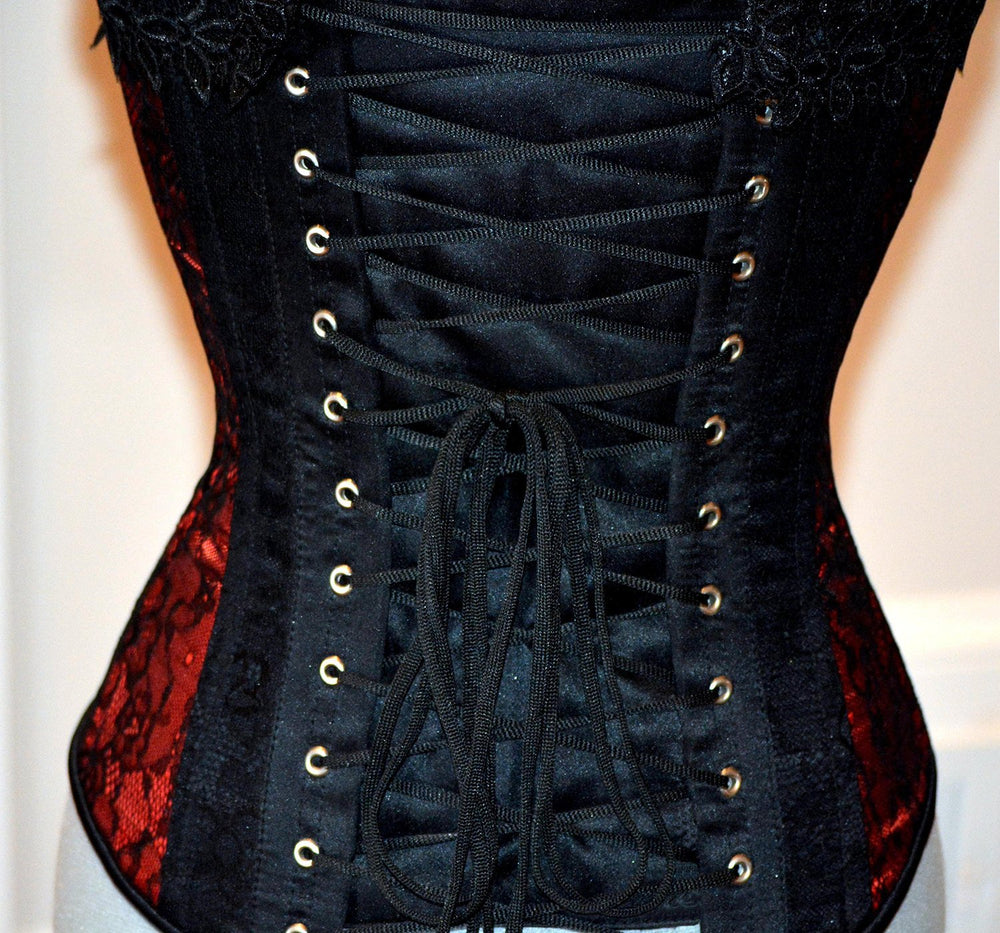 Classic Satin Overbust Authentic Corset With Lace Steel Boned Corset Corsettery 7694