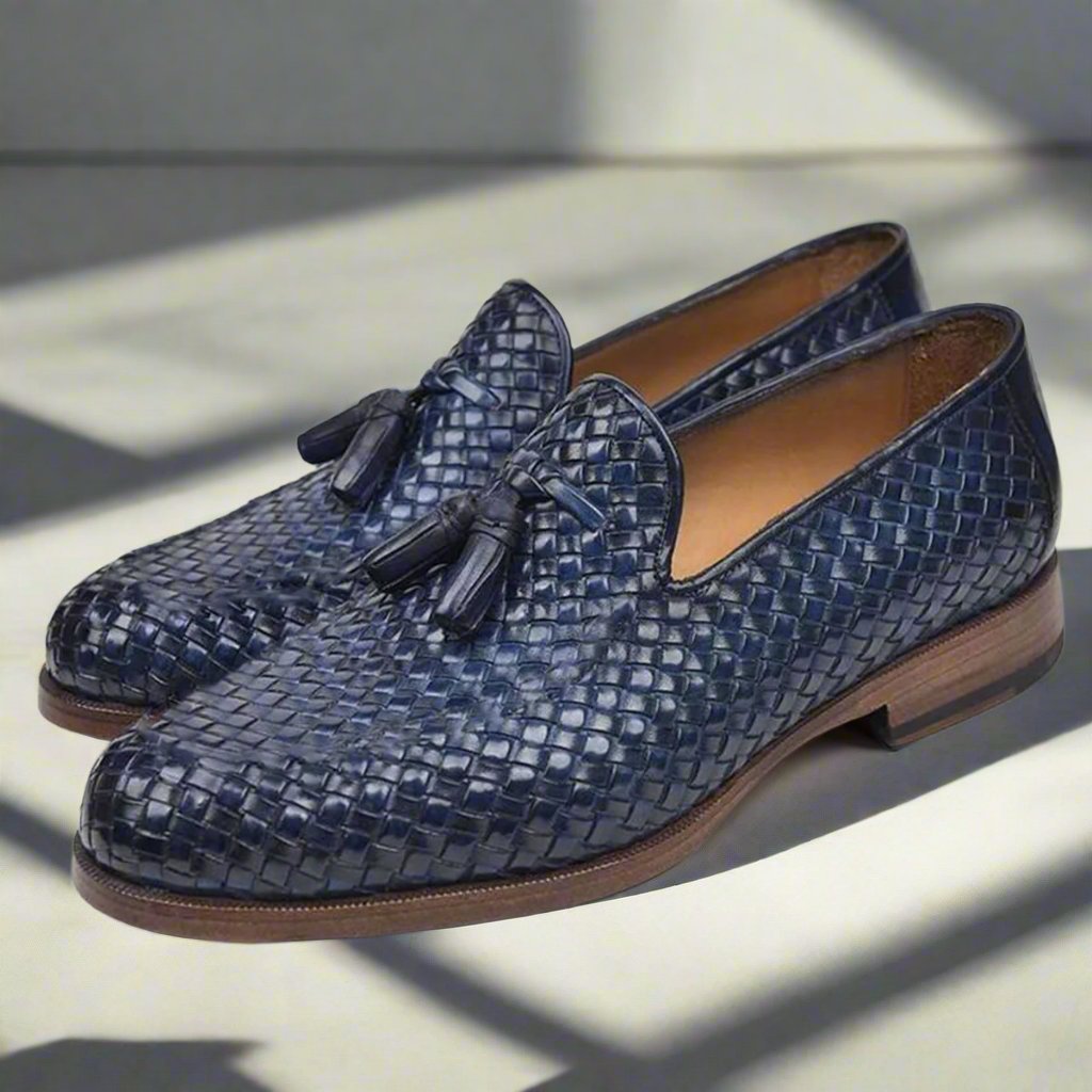 mens navy woven loafers