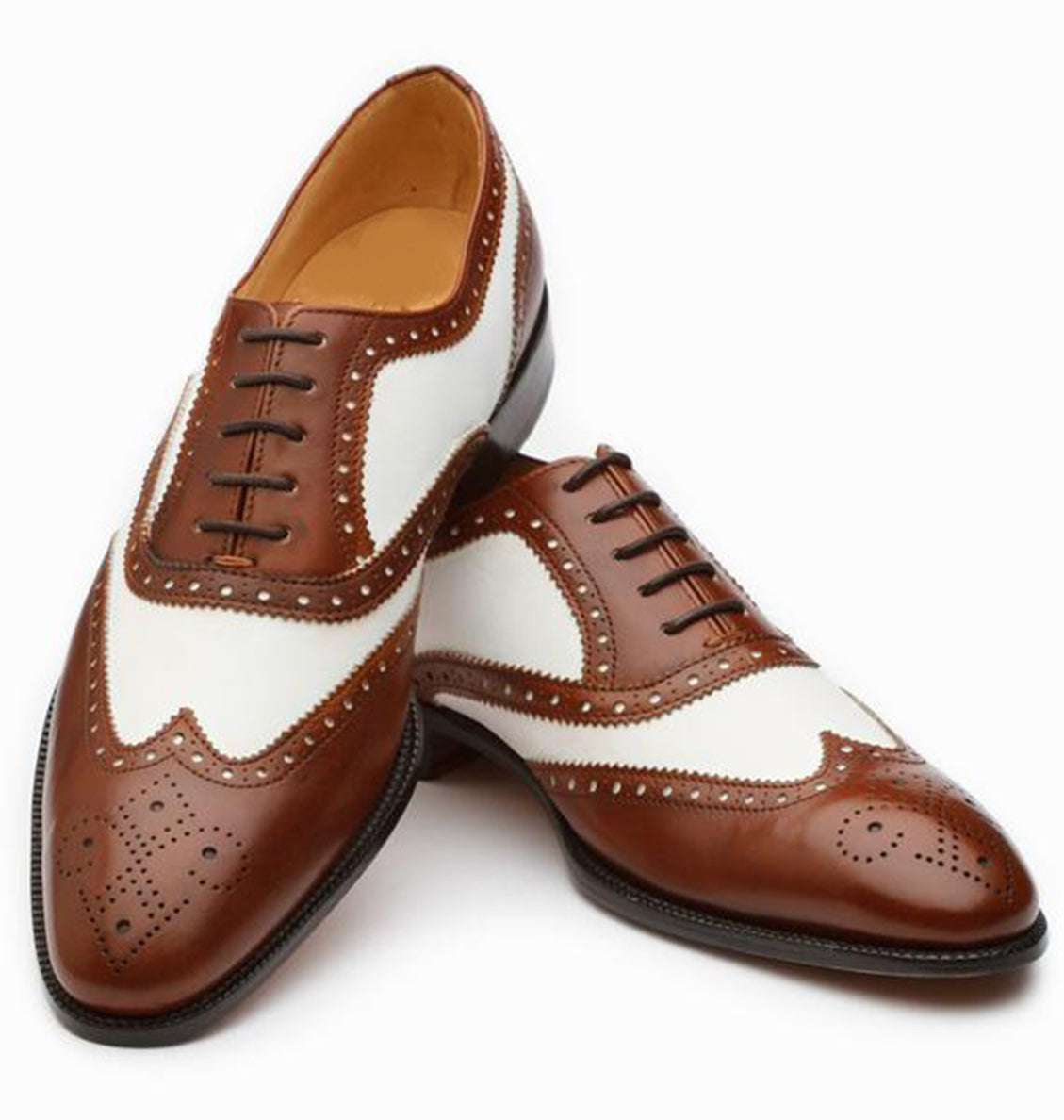 Brown White Leather Brogue Oxford Shoes for Men | The Royale Peacock