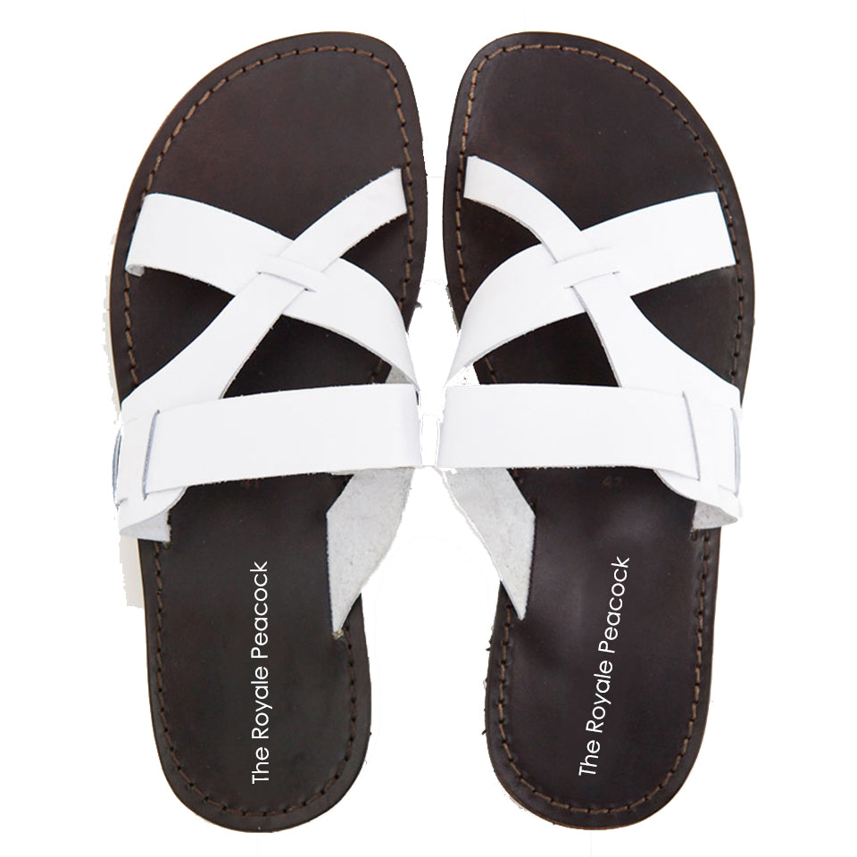 white leather chappals