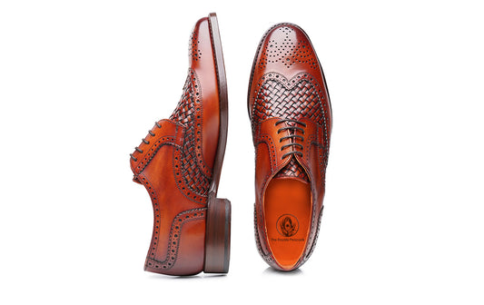 Brown Leather Braided Woven Oxford Shoes for Men