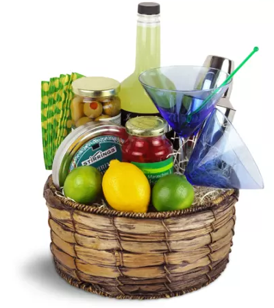 christmas gift basket with fruit and wine