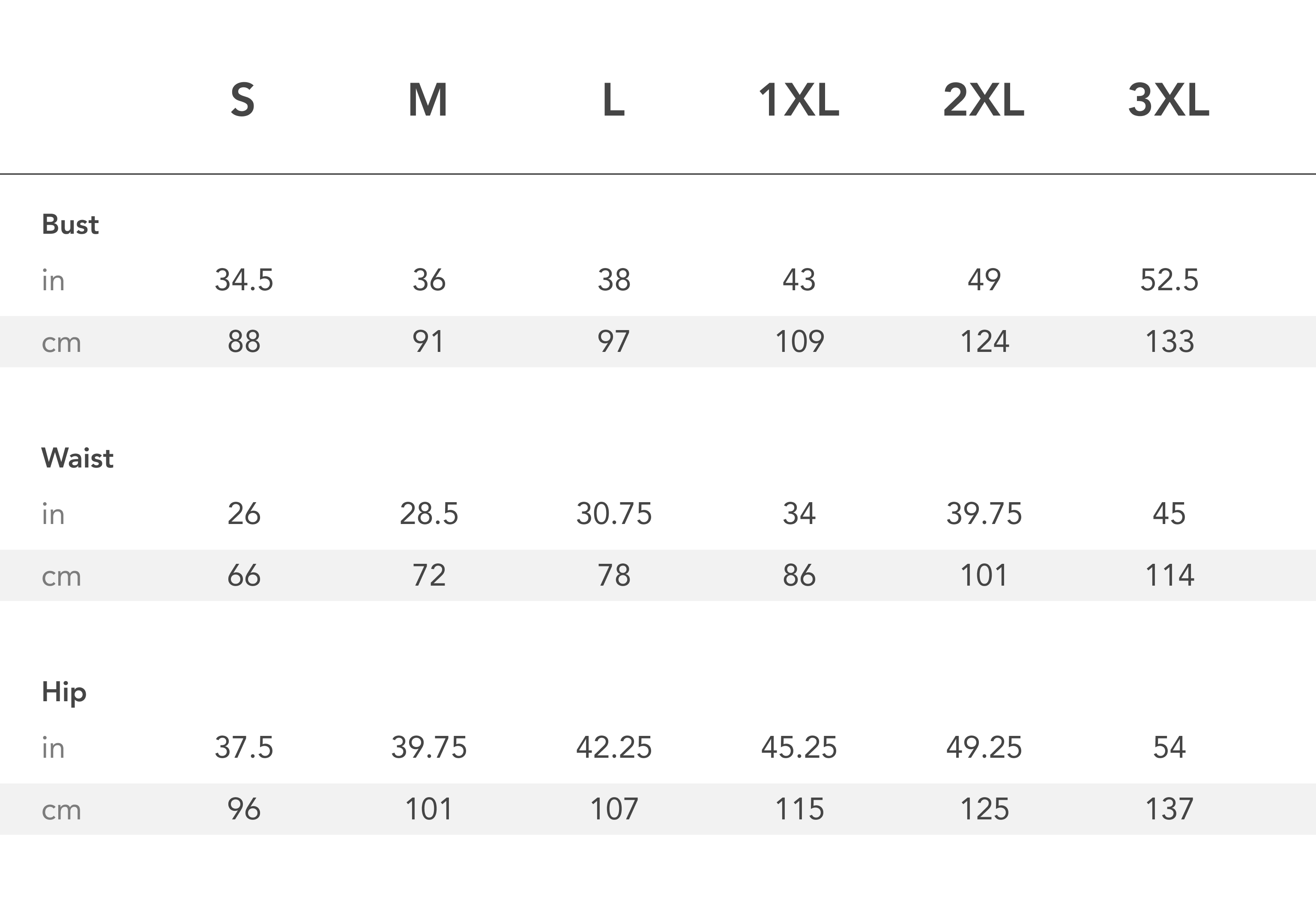 Size chart