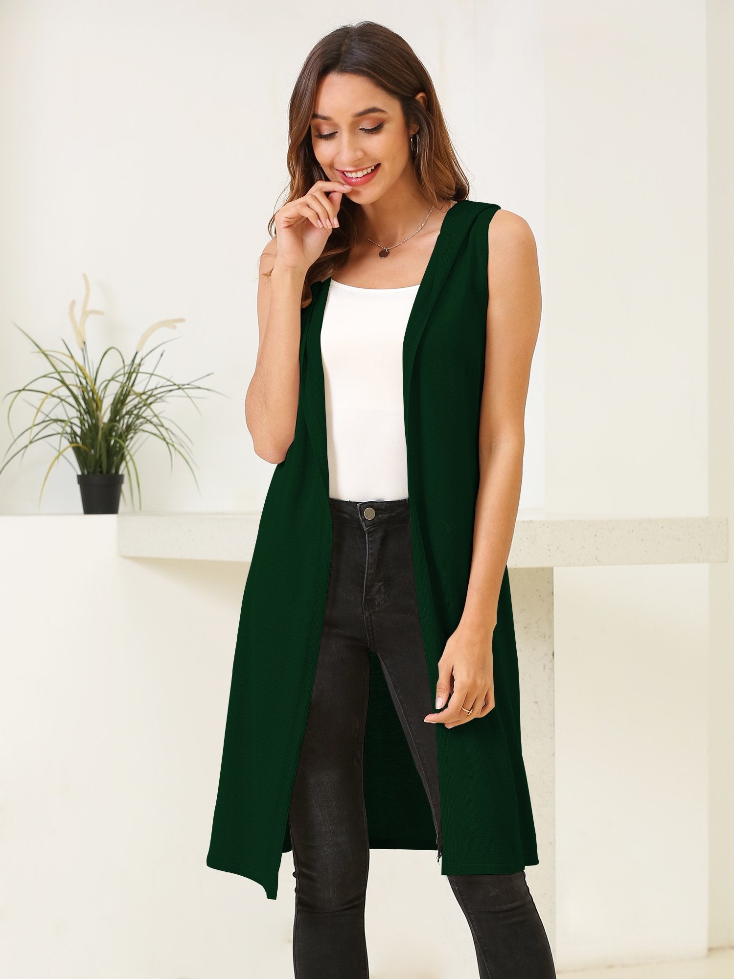 Women's Sleeveless Long Vest Cardigan Hooded Lightweight Duster Vests ...