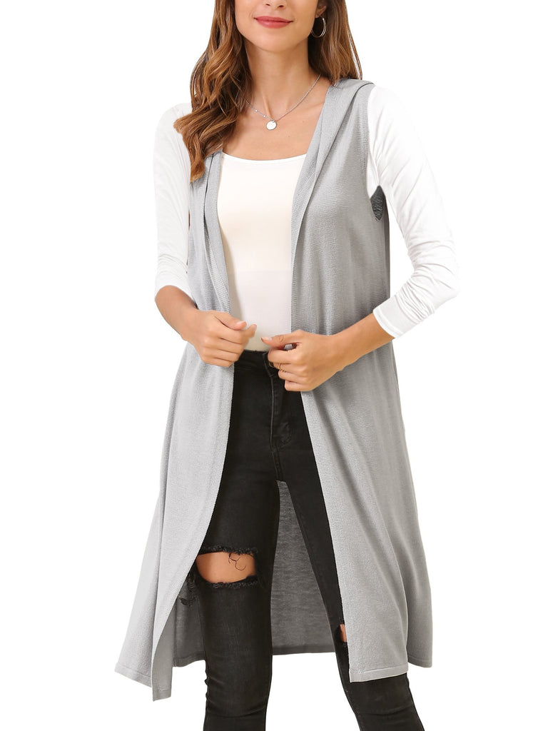 Women's Sleeveless Long Vest Cardigan Hooded Lightweight Duster Vests –  MessBebe