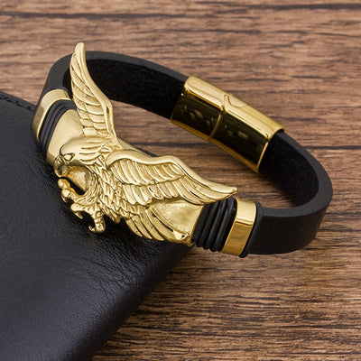 Charm Rope Braided  Bangles Gold Black Leather Men Bracelet Eagles Magnetic Jewelry Metal