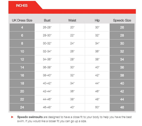 Speedo Swim Size Chart
