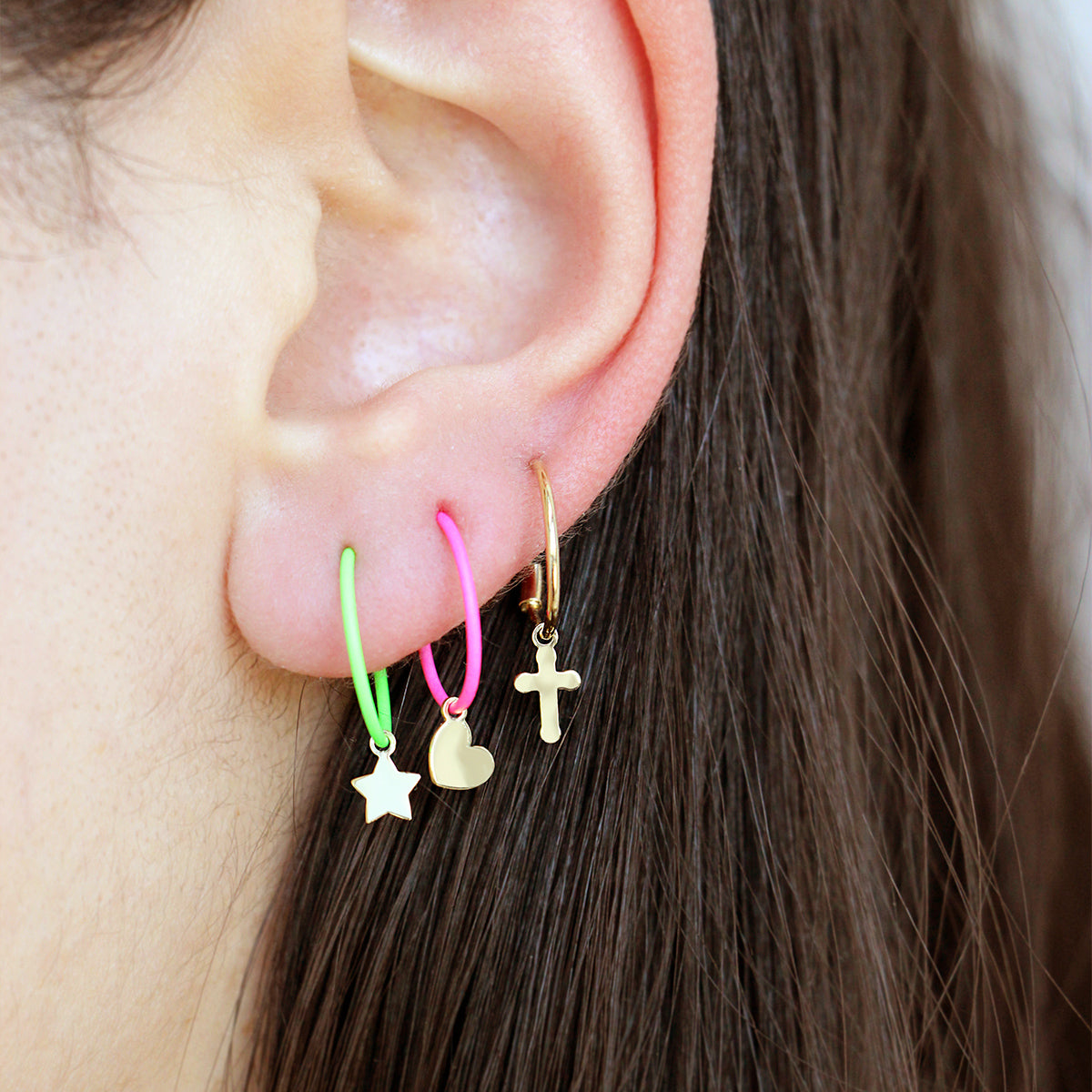 Earrings - Single earring with Star and painted hoop - ORO18KT - 4 | Rue des Mille