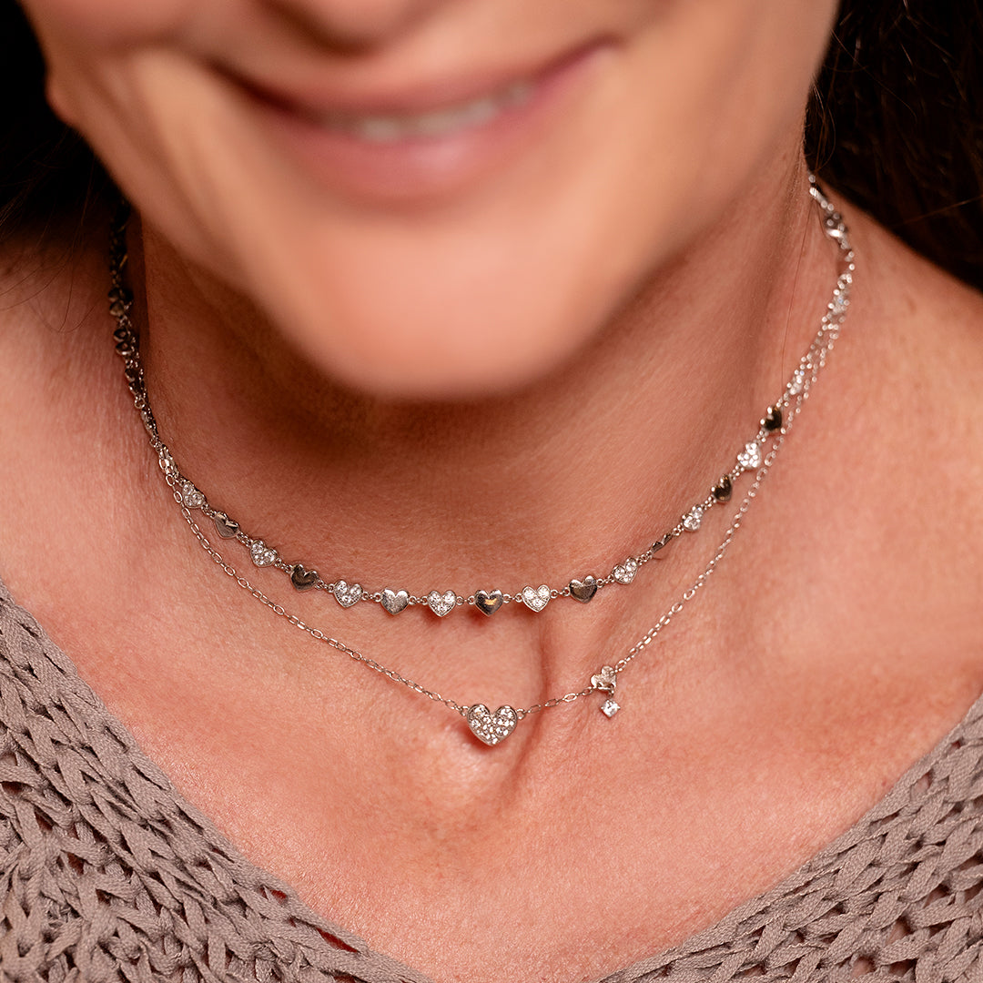 Necklace with pavé and with plain hearts - STARDUST TEN