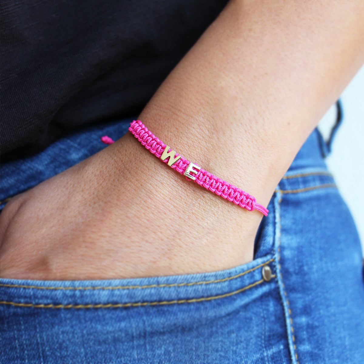Customizable pink fabric bracelet - ORO18KT