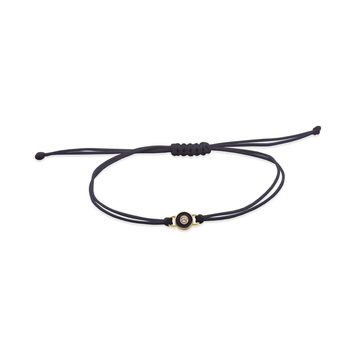 Pulseras - Pulsera de tela Diamond DOT negro y Diamante de Laboratorio - ORO18KT - 1 | Rue des Mille