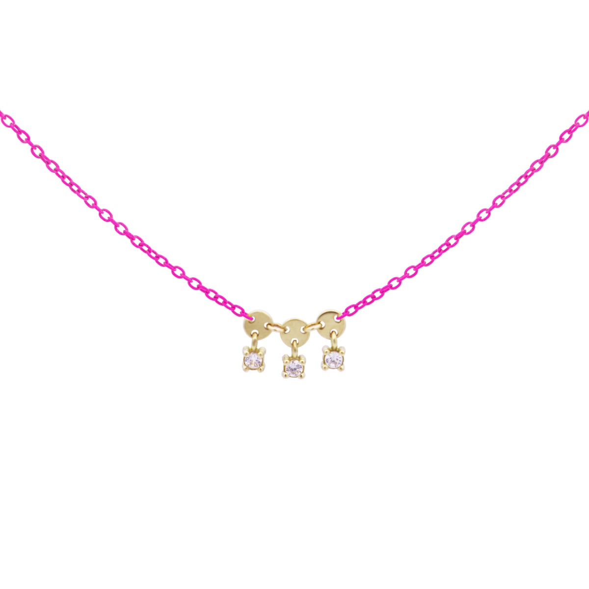 Girocolli - Girocollo tre castoni catena con vernice e Diamanti Lab Grown - ORO18KT - 1 | Rue des Mille