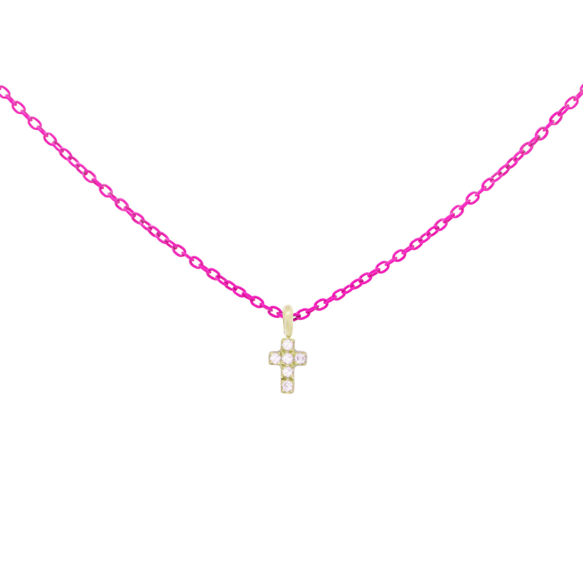 Girocolli - Girocollo croce catena con vernice e Diamanti Lab Grown - ORO18KT - 2 | Rue des Mille