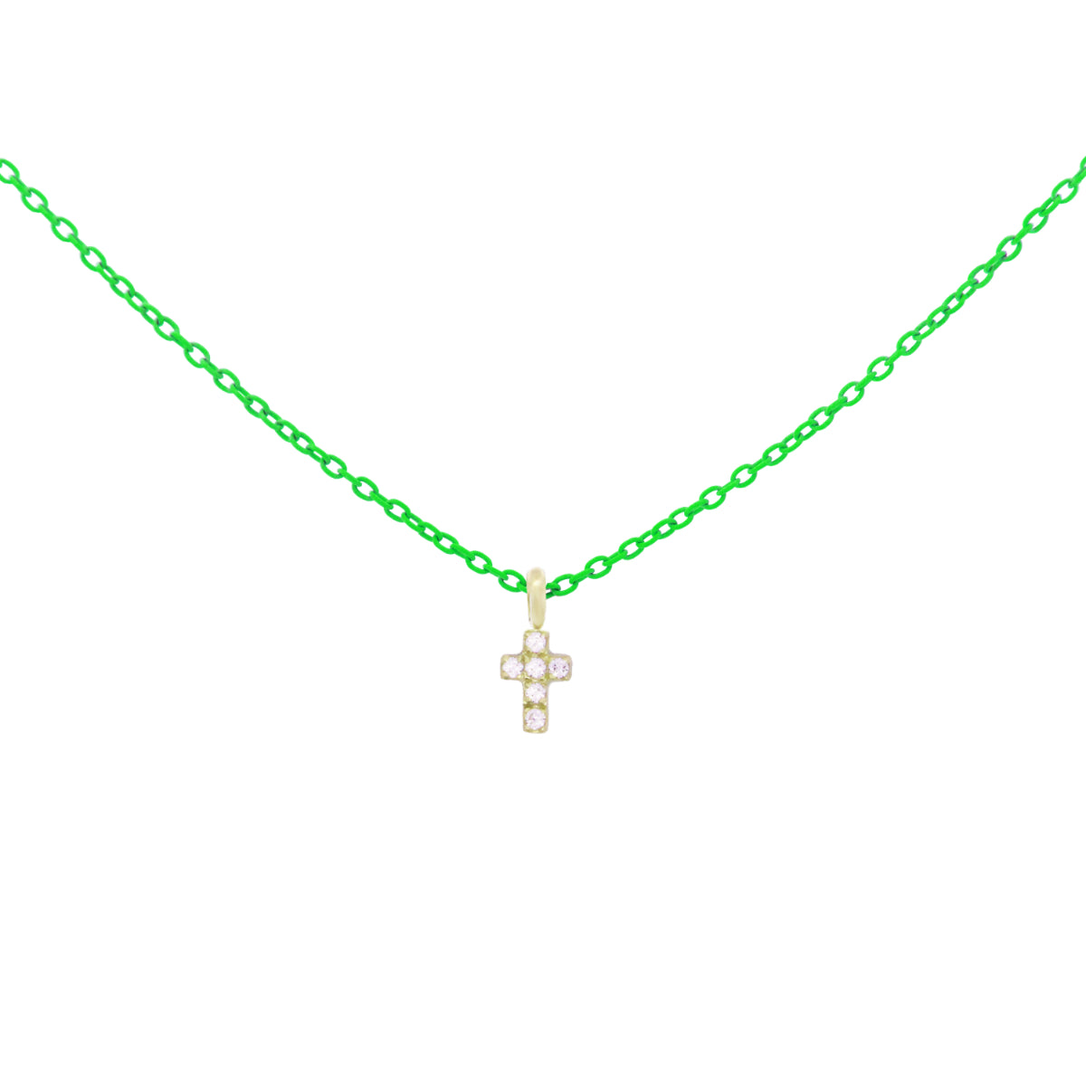 Girocolli - Girocollo croce catena con vernice e Diamanti Lab Grown - ORO18KT - 3 | Rue des Mille