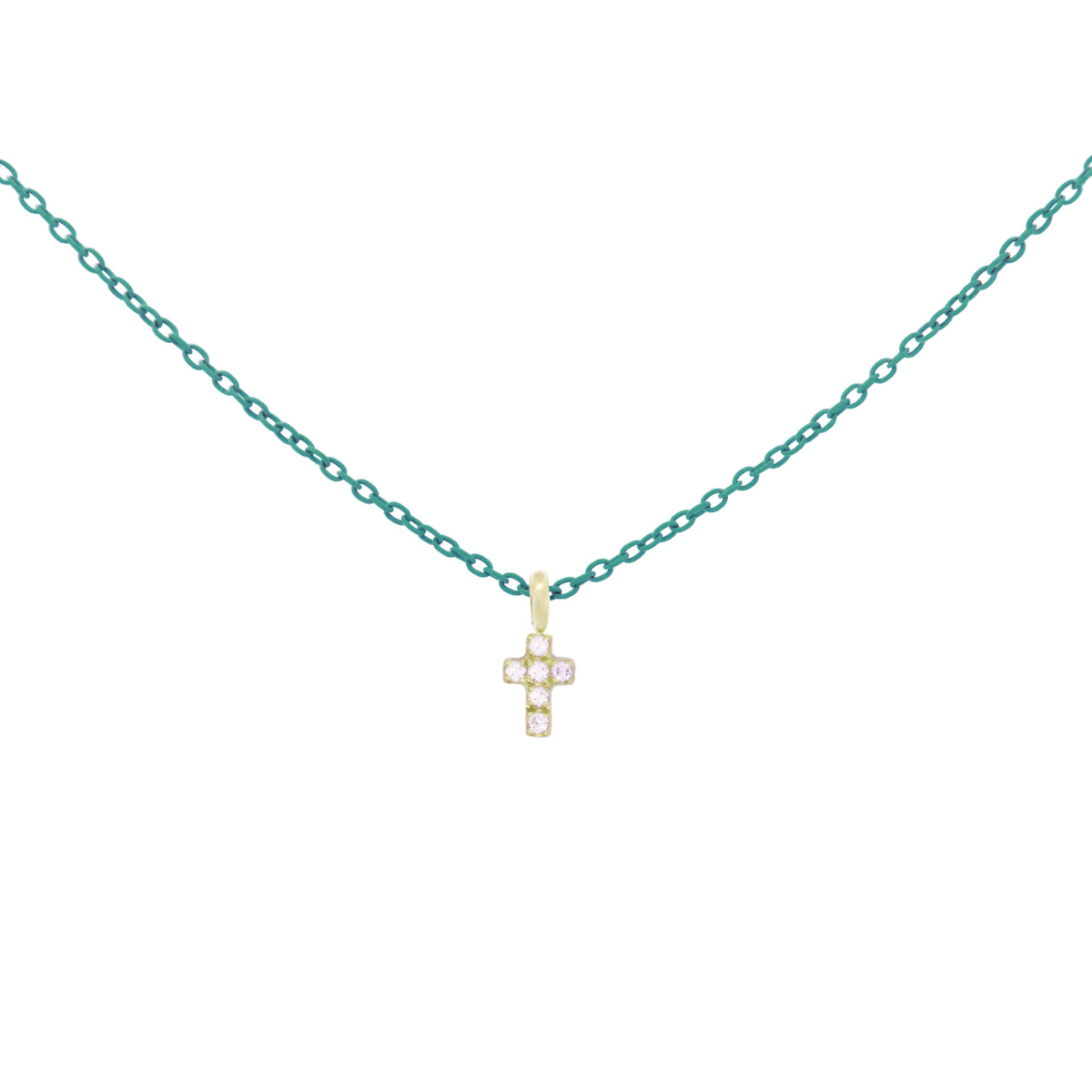 Girocolli - Girocollo croce catena con vernice e Diamanti Lab Grown - ORO18KT - 4 | Rue des Mille