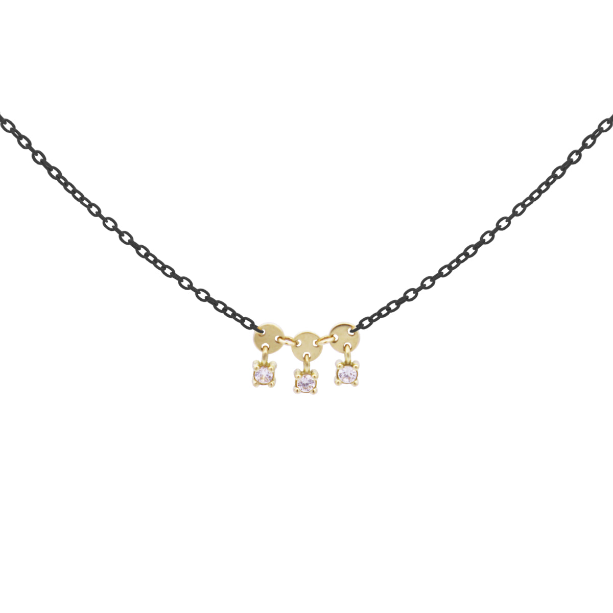 Gargantillas - Garantilla con tres bisels y diamantes cadena pintada Lab Grown Diamond - ORO18KT - 2 | Rue des Mille