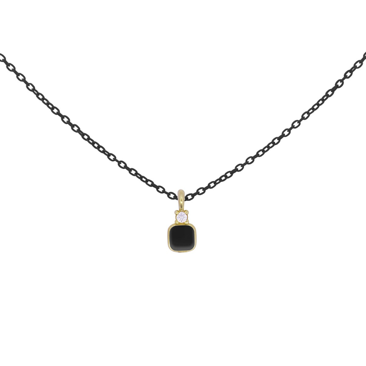 Chokers - Square necklace with enamel, diamond and chain with paint - ORO18KT - 2 | Rue des Mille