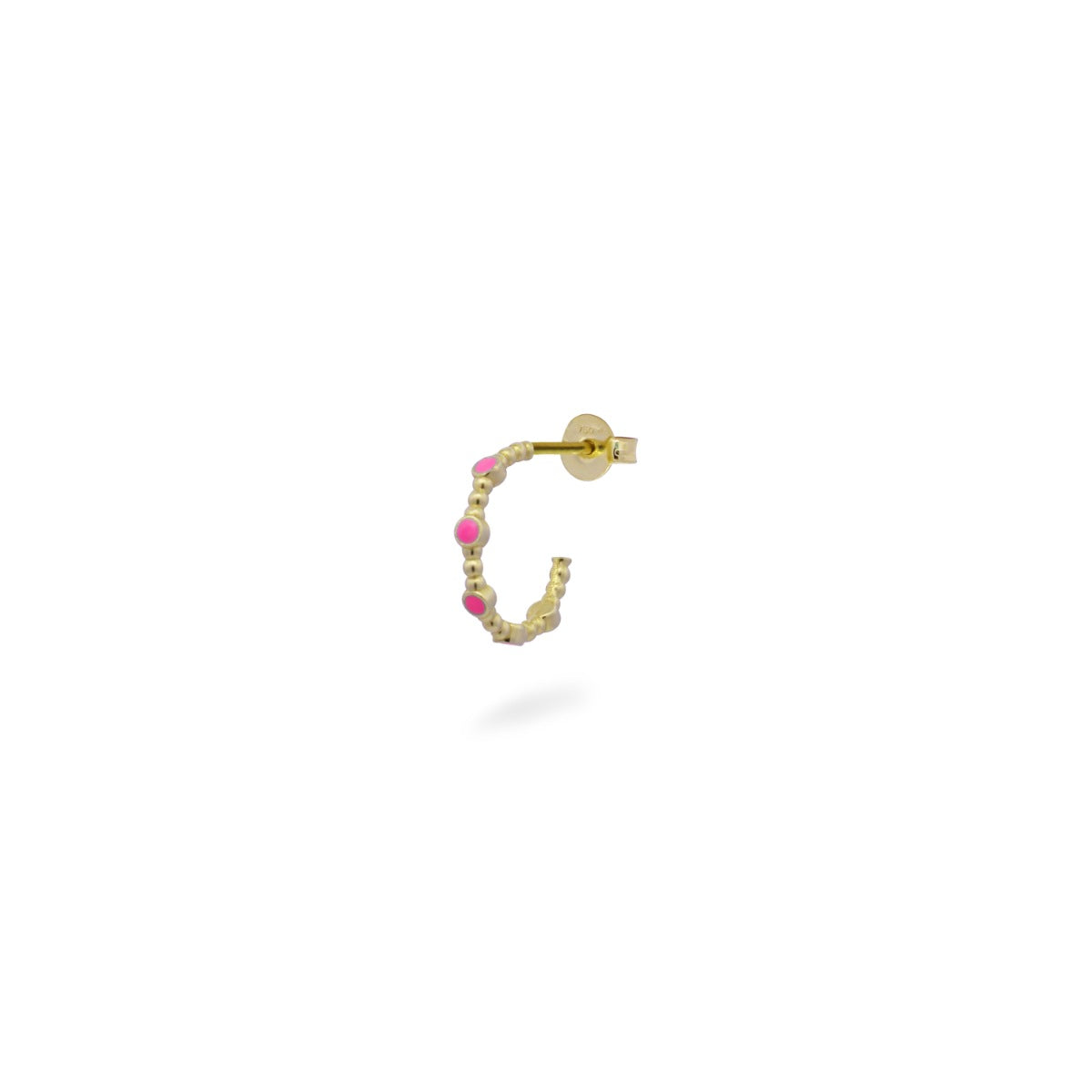 Pendientes - Pendiente individual mini aro moleteado con punto esmaltado - ORO18KT - 1 | Rue des Mille