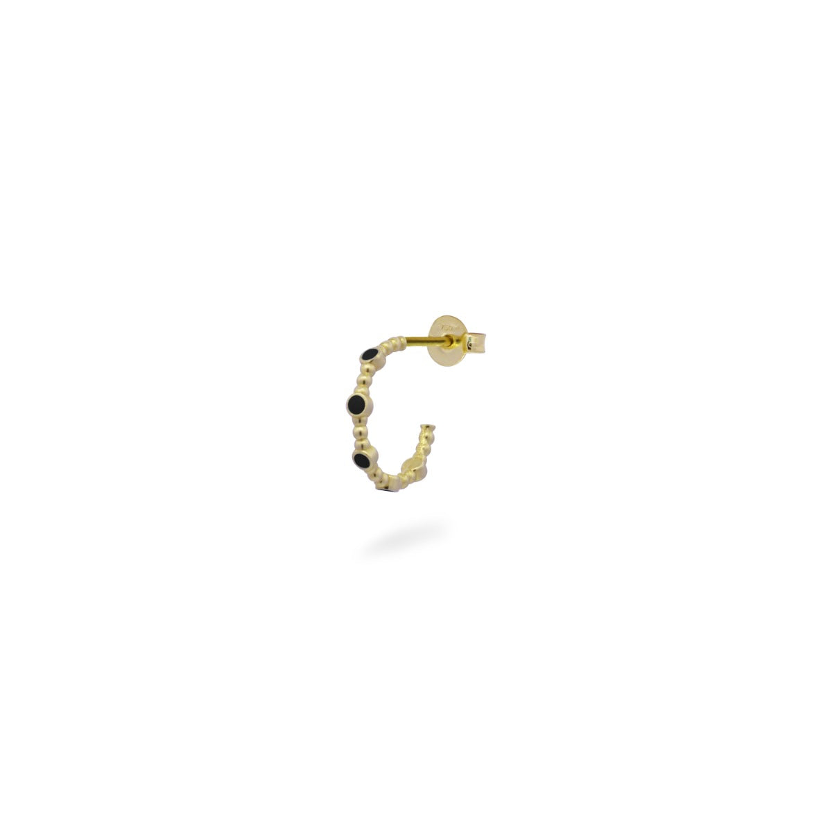 Earrings - Knurled mini hoop single earring with enamel dot - ORO18KT - 2 | Rue des Mille