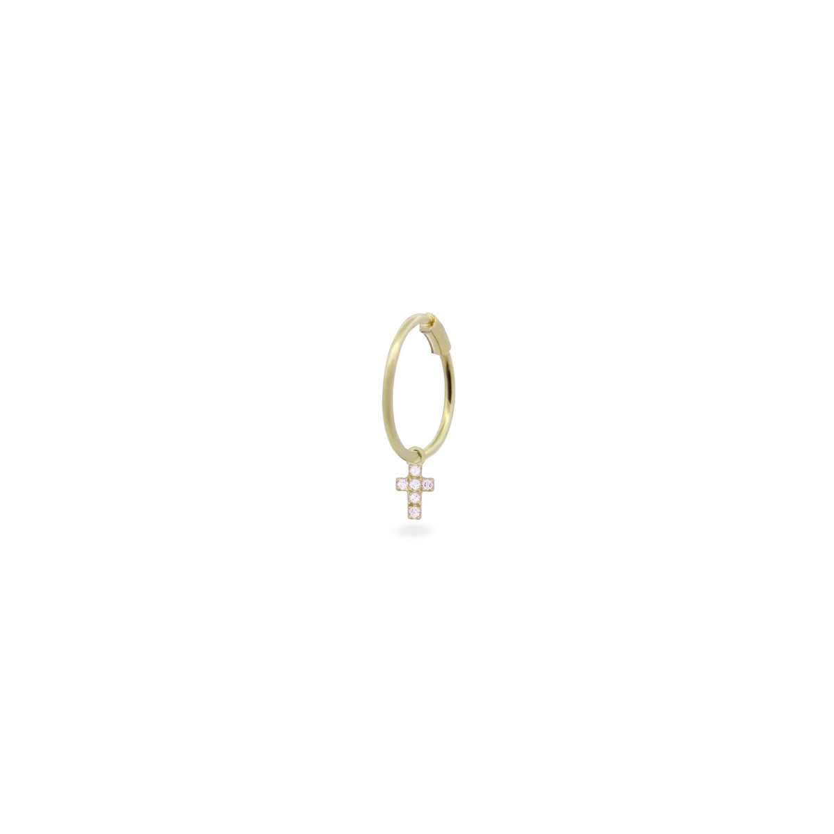 Earrings - Cross mini hoop mono-earring and Lab Grown Diamonds  - ORO18KT - 1 | Rue des Mille
