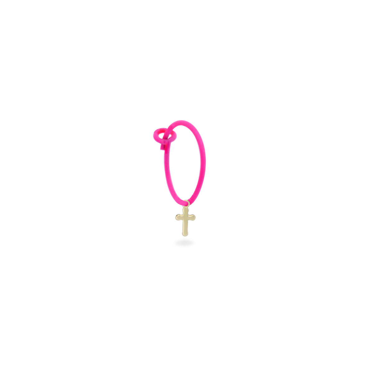 Earrings - Single earring with Cross and painted hoop - ORO18KT - 2 | Rue des Mille
