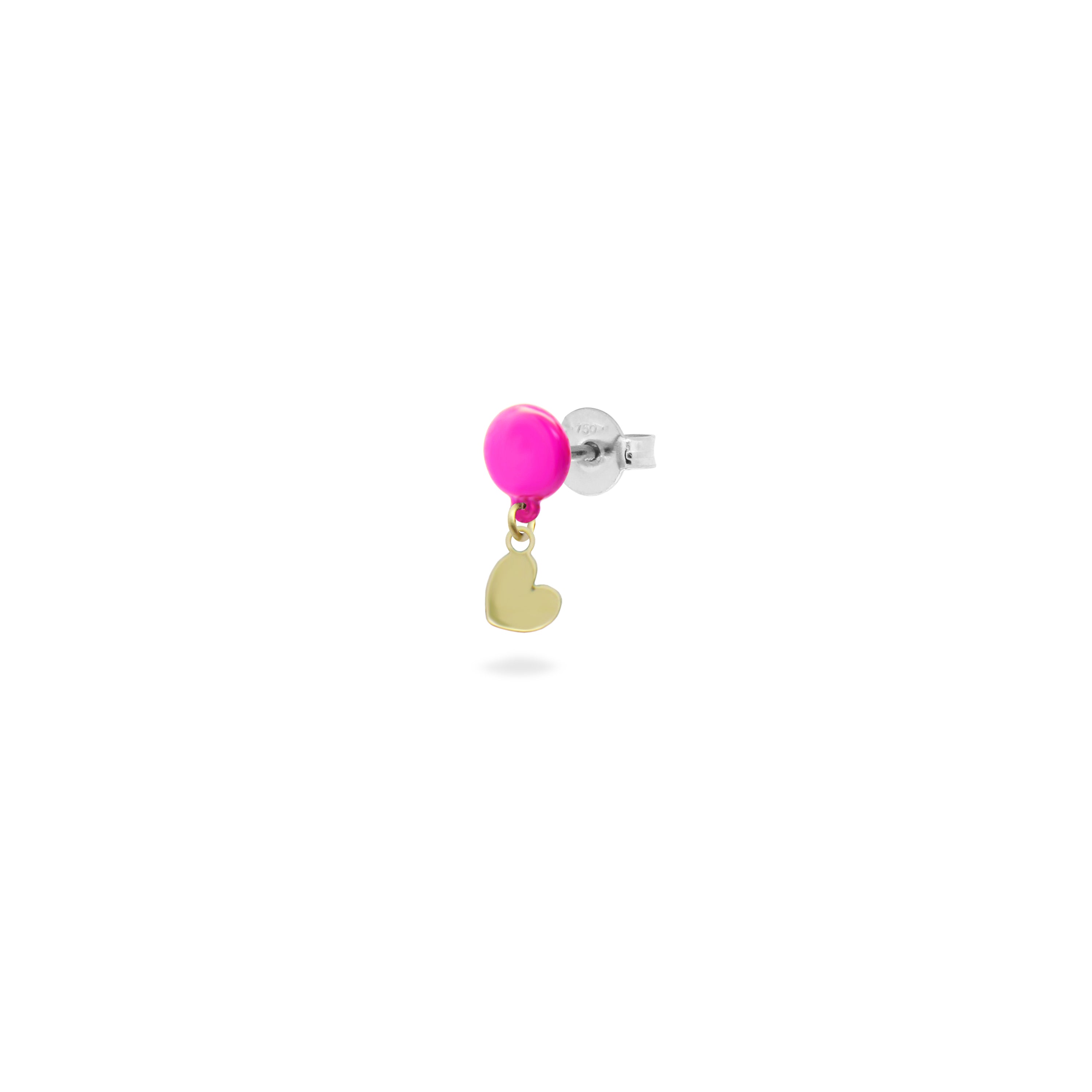 Single earring with heart and painted button - ORO18KT