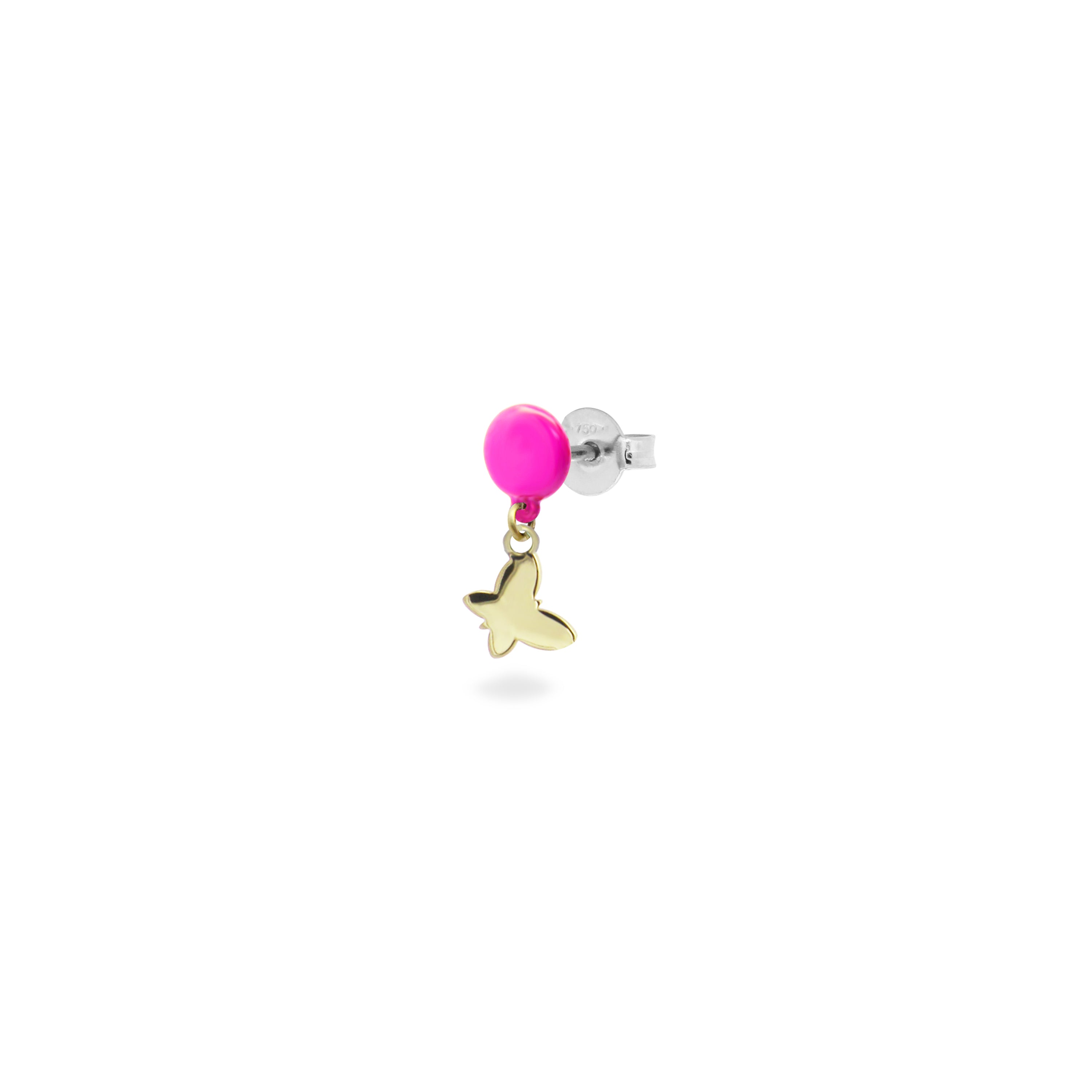 Pendientes - Pendiente individual con Mariposa y botón del lóbulo pintado - ORO18KT - 1 | Rue des Mille