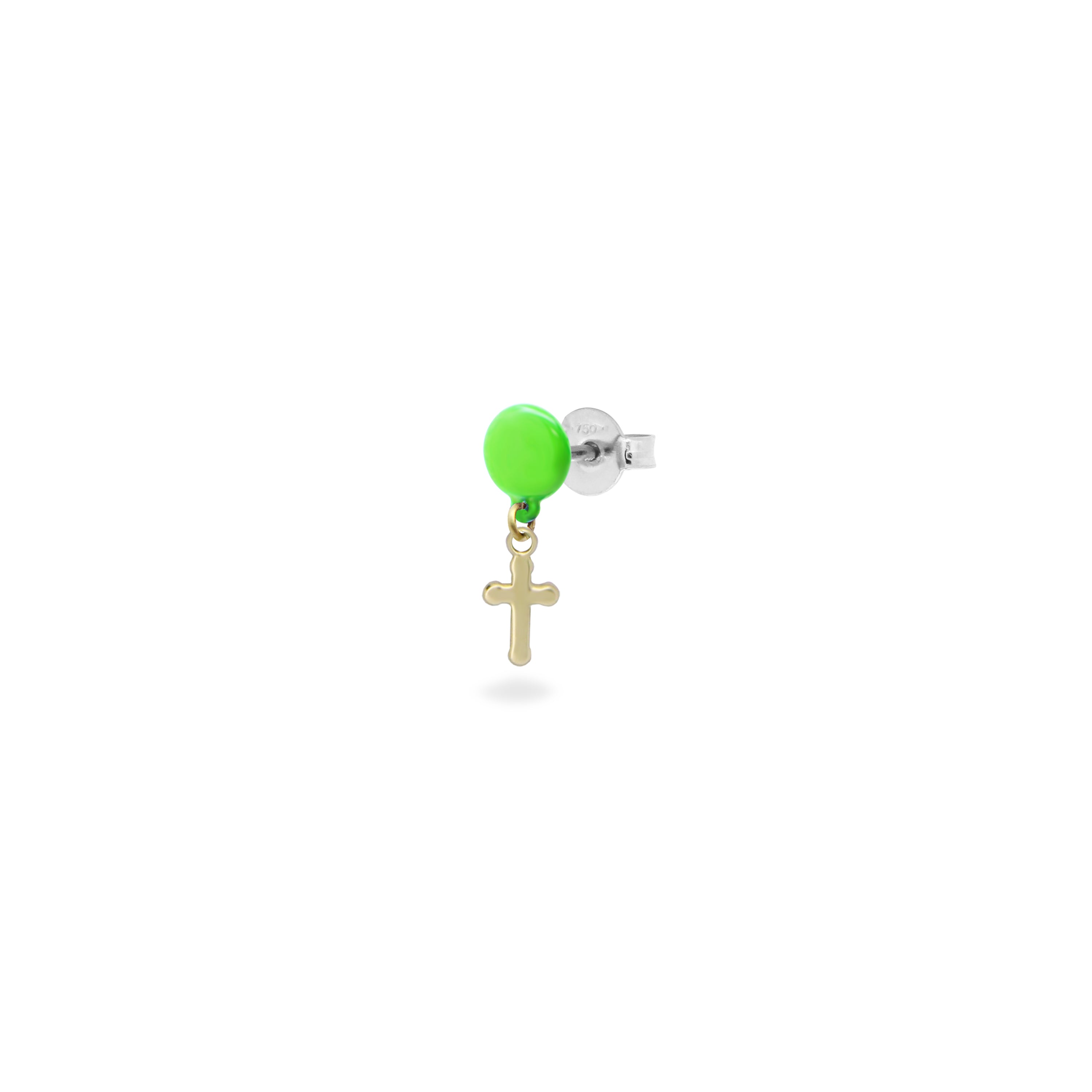 Single earring with Cross and painted button - ORO18KT