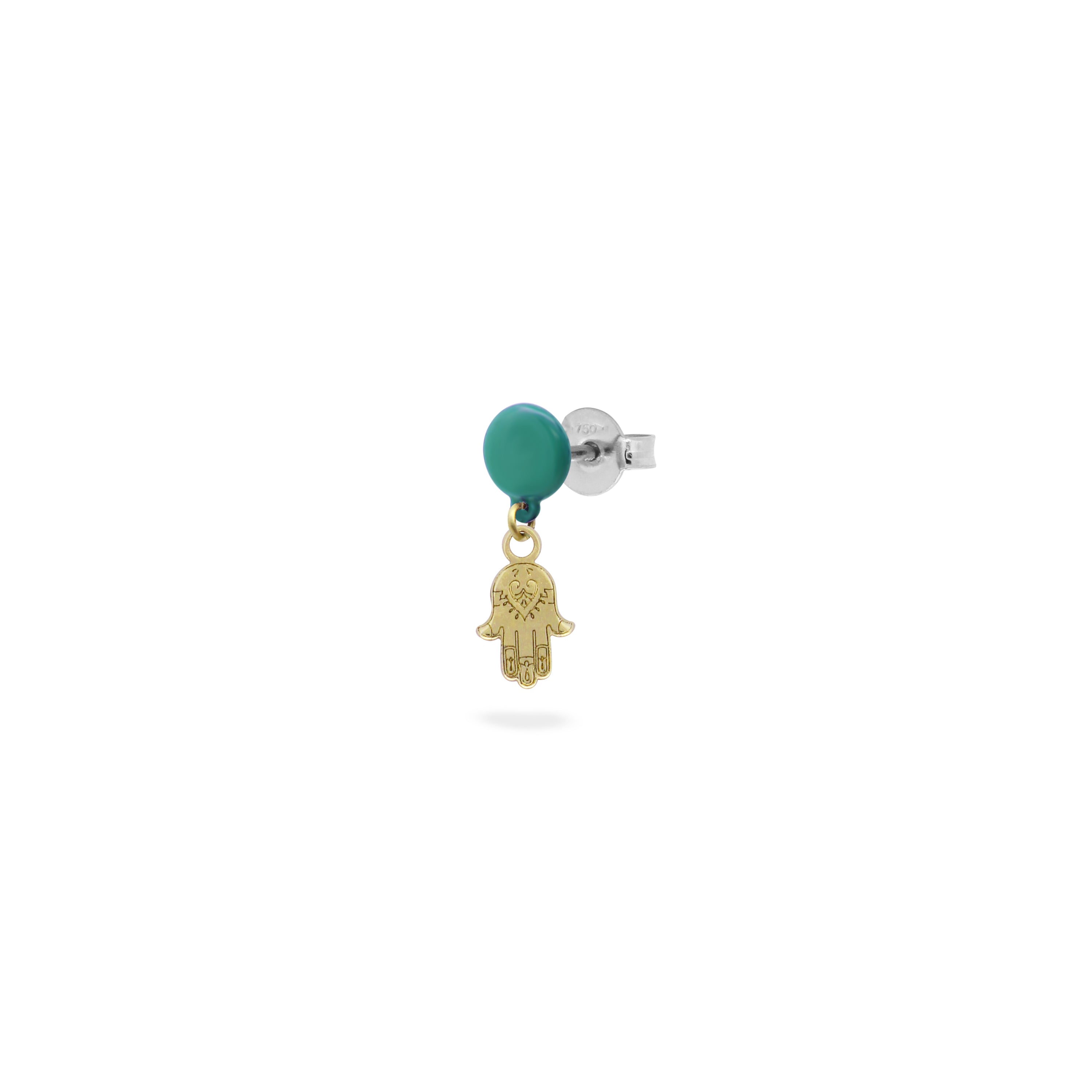 Single earring with hand of fatima and painted button - ORO18KT