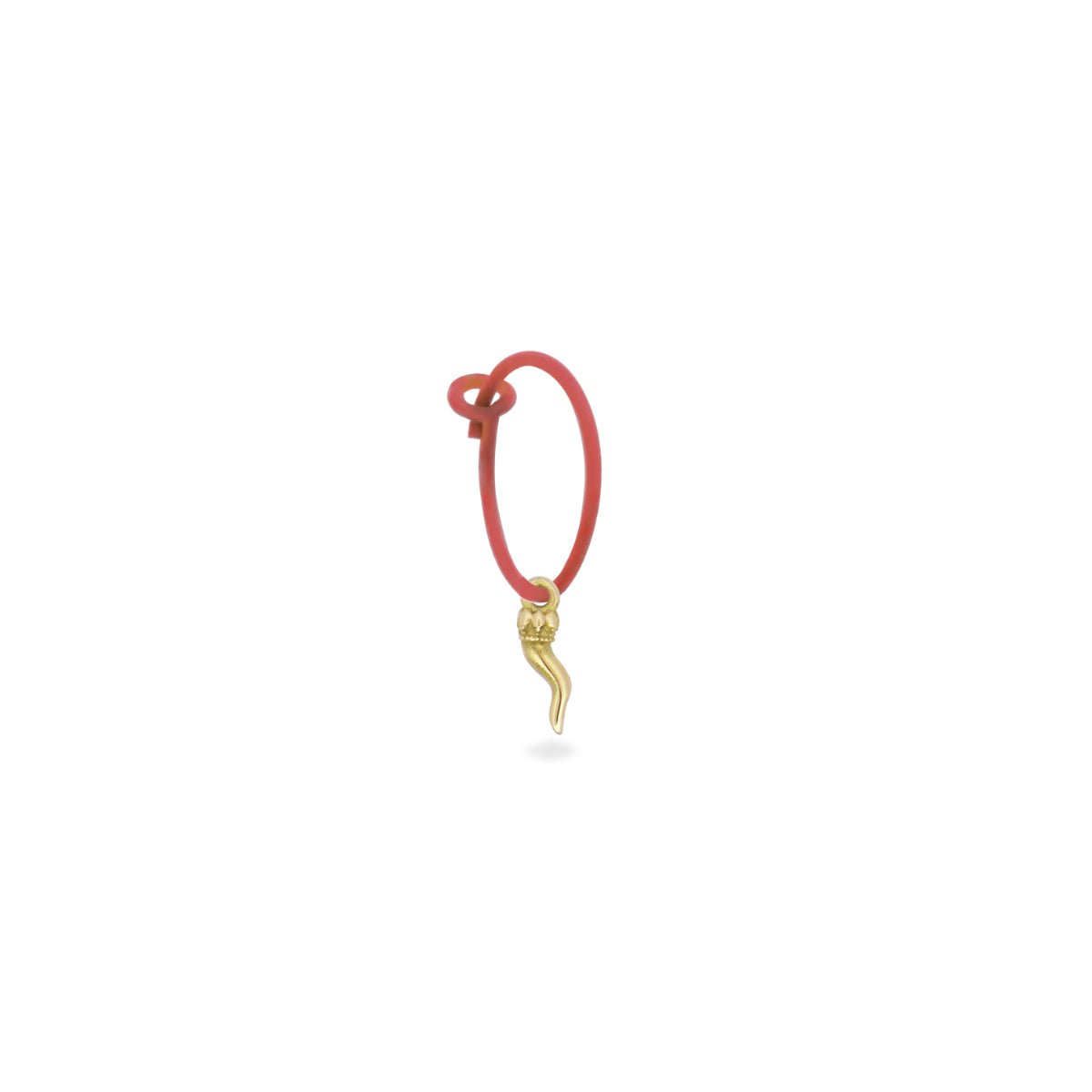 Single earring with Lucky horn and painted hoop - ORO18KT