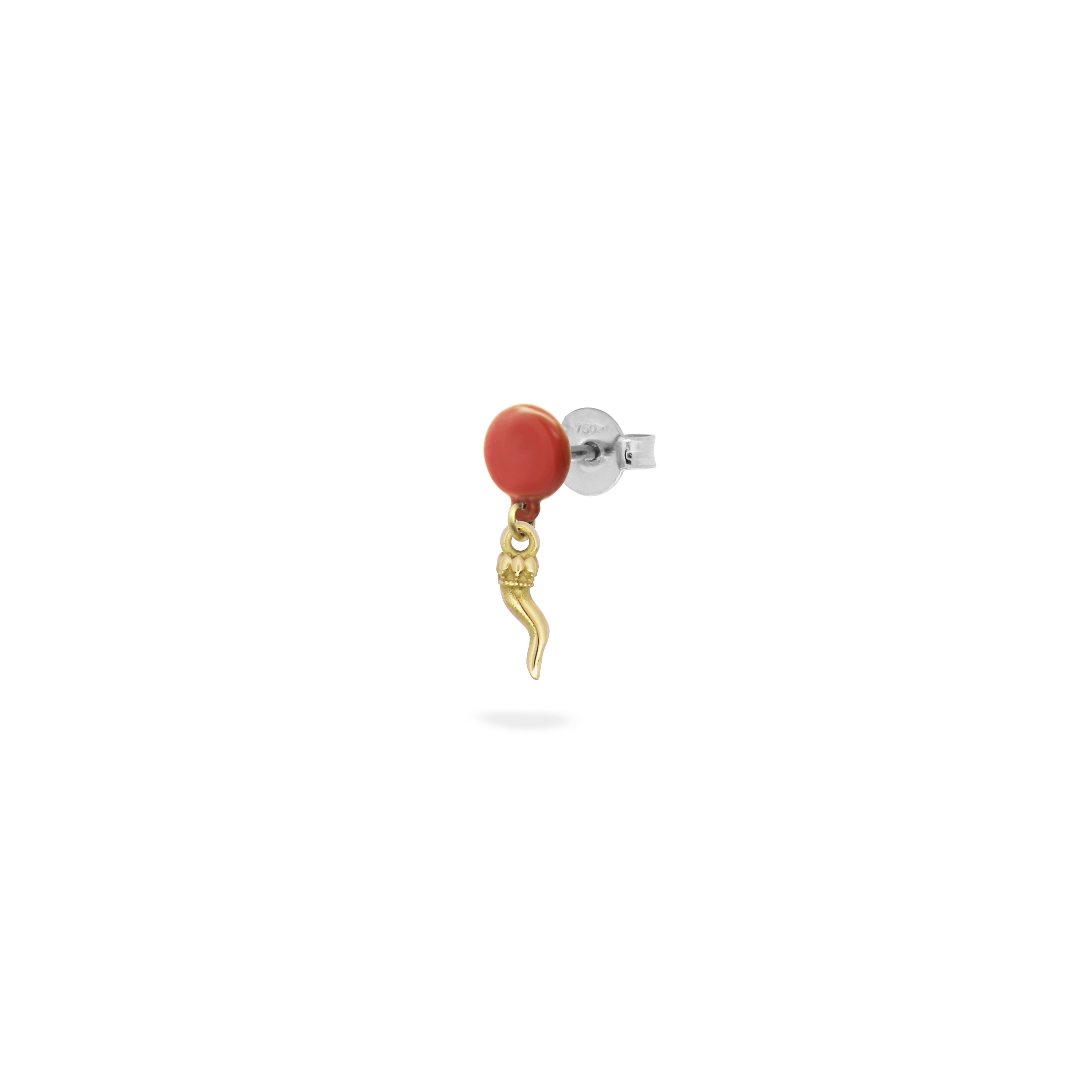 Single earring with Lucky horn and painted button - ORO18KT