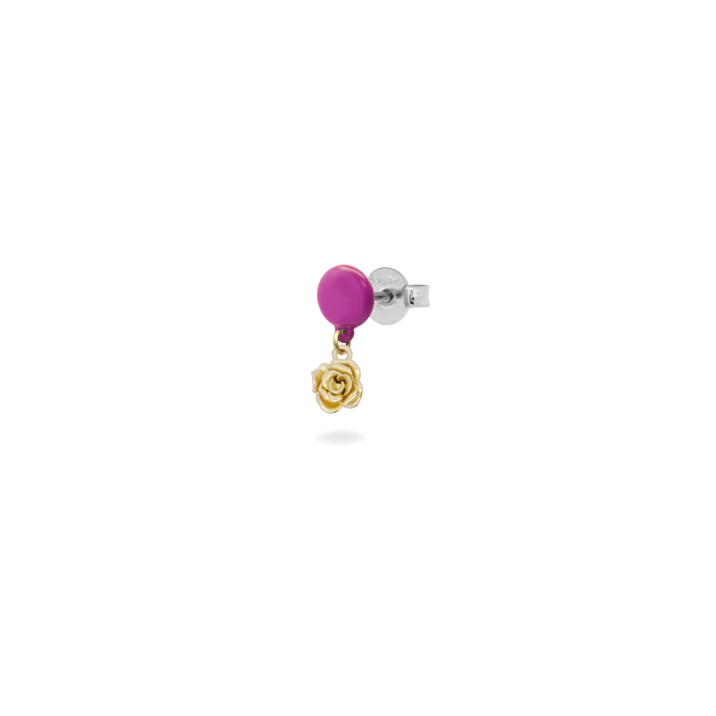 Earrings - Single earring with Rose and painted button - ORO18KT - 1 | Rue des Mille