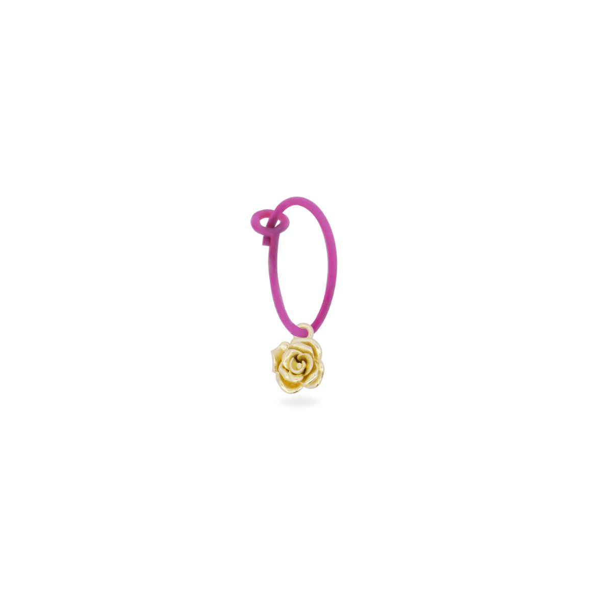 Single earring with Rose and painted hoop - ORO18KT