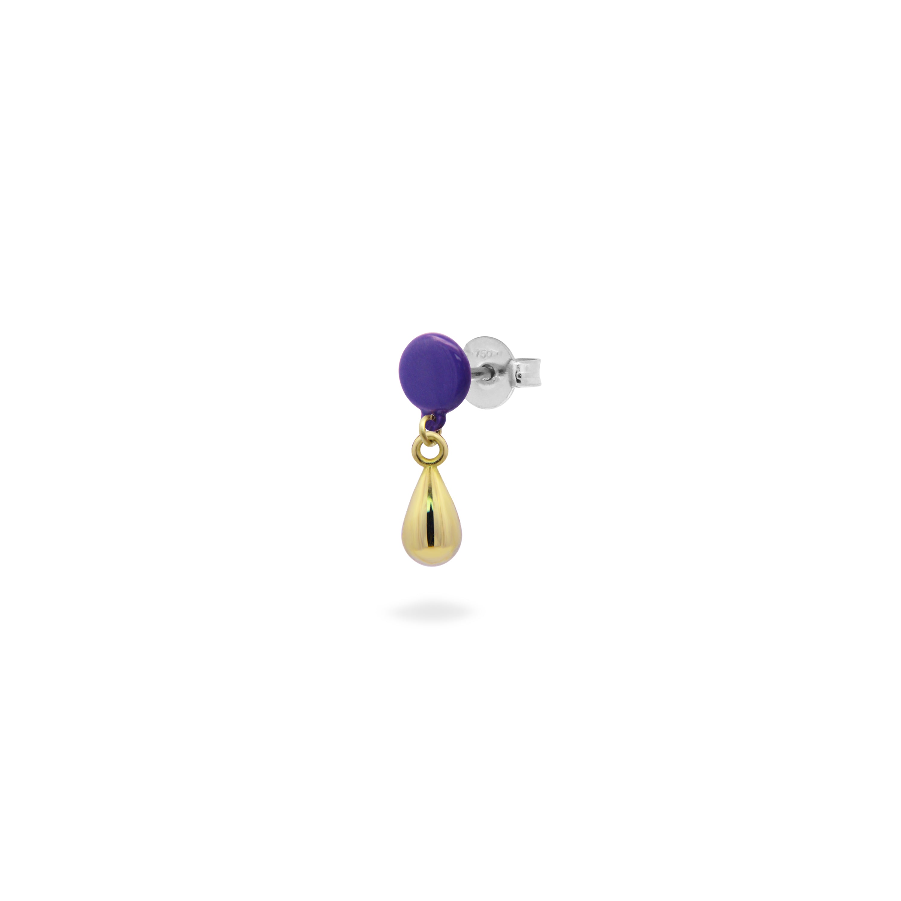 Single earring with Drop and painted button - ORO18KT