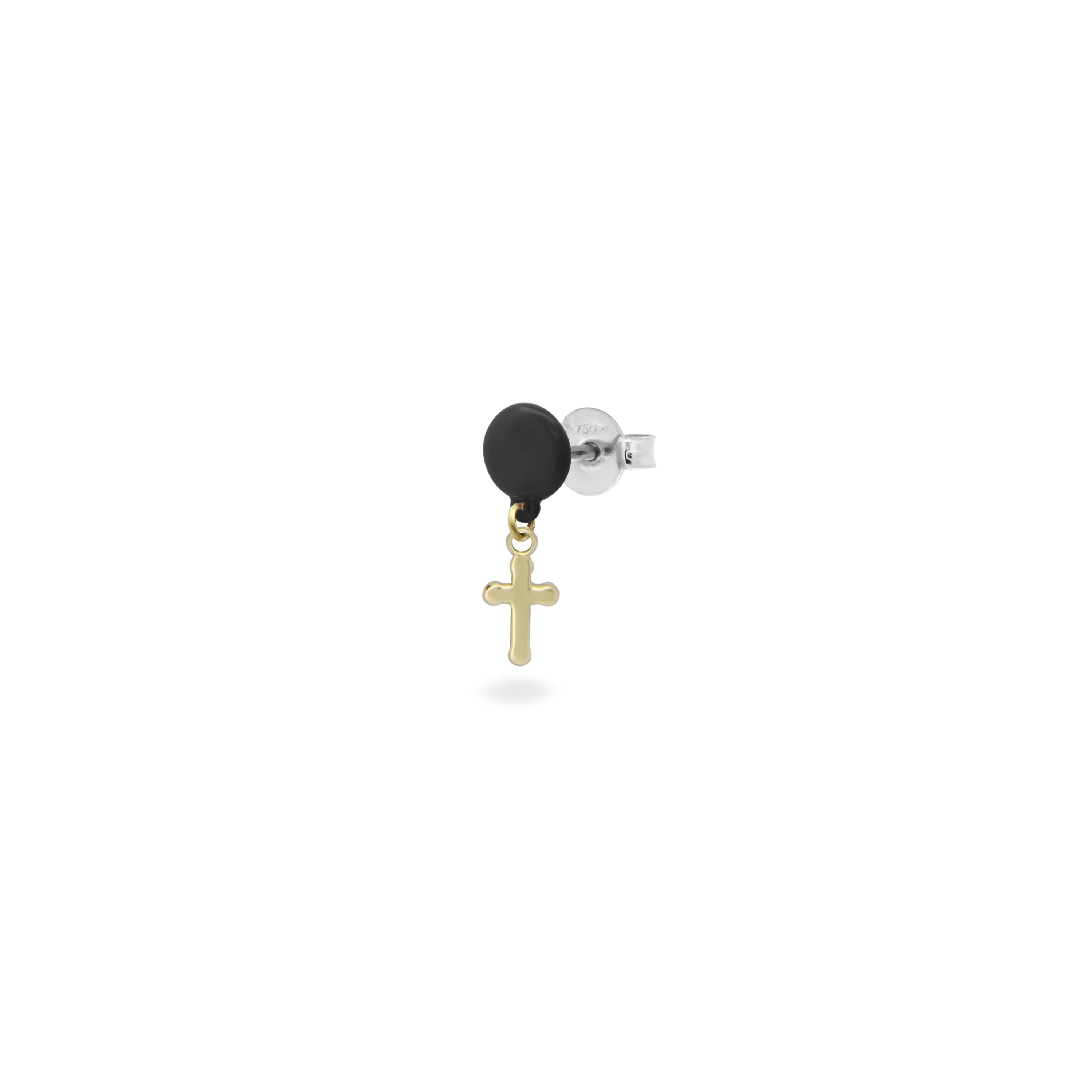 Pendientes - Pendiente individual con Cruz y botón del lóbulo pintado - ORO18KT - 3 | Rue des Mille