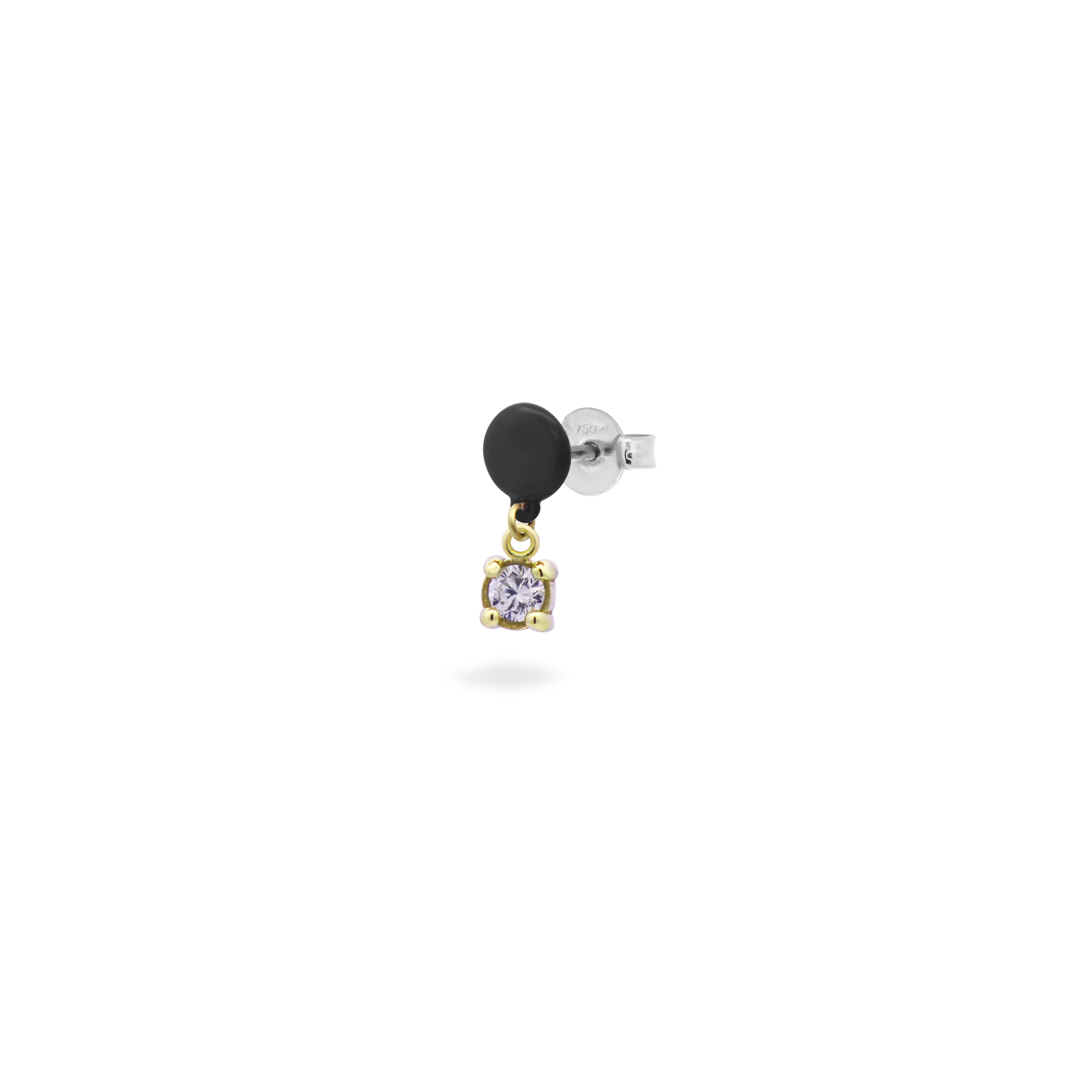 Single earring with single diamond with bezel, painted button and Lab Grown Diamonds - ORO18KT