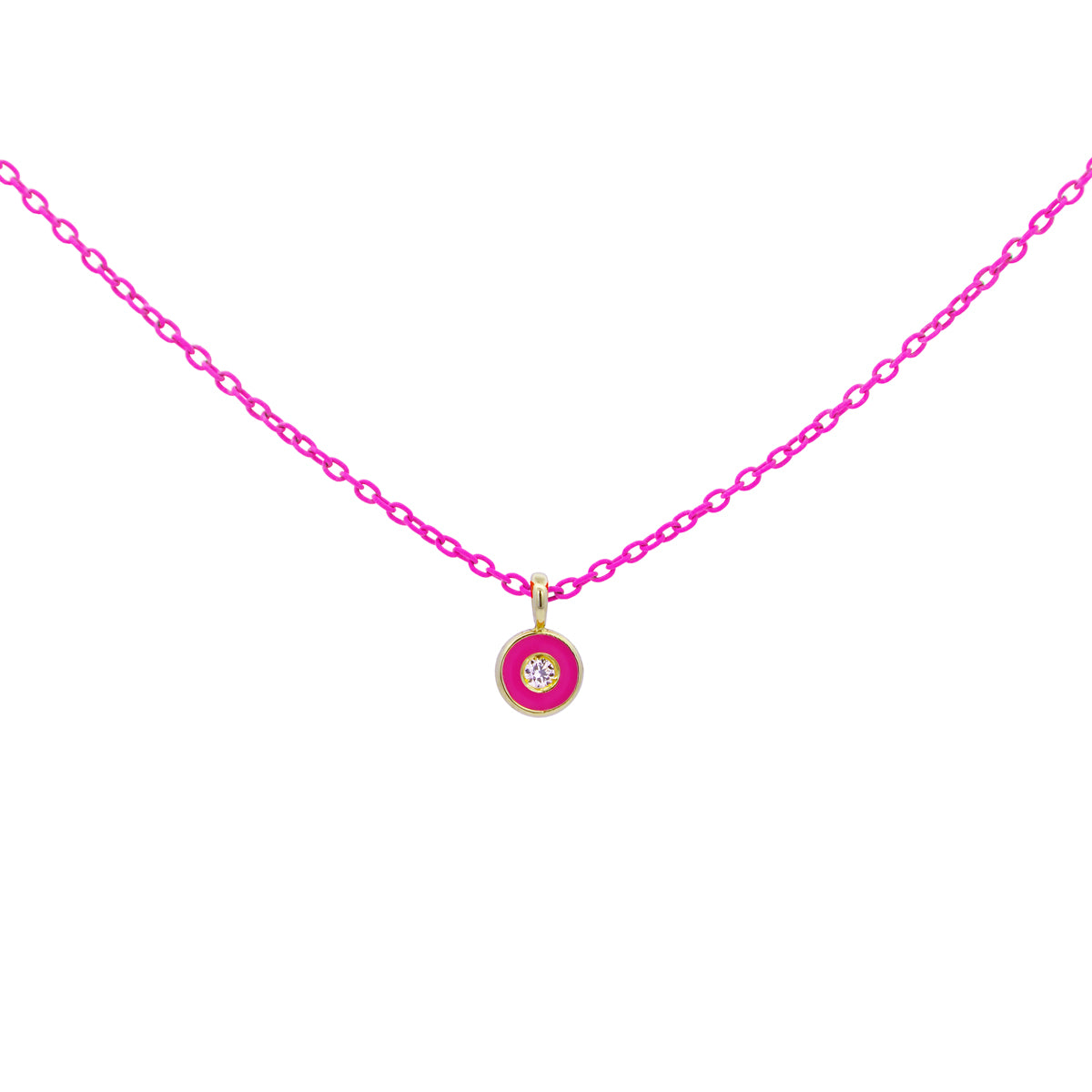 Girocolli - Girocollo Diamond DOT catena fucsia Fluo e Diamante Lab Grown - ORO18KT - 1 | Rue des Mille