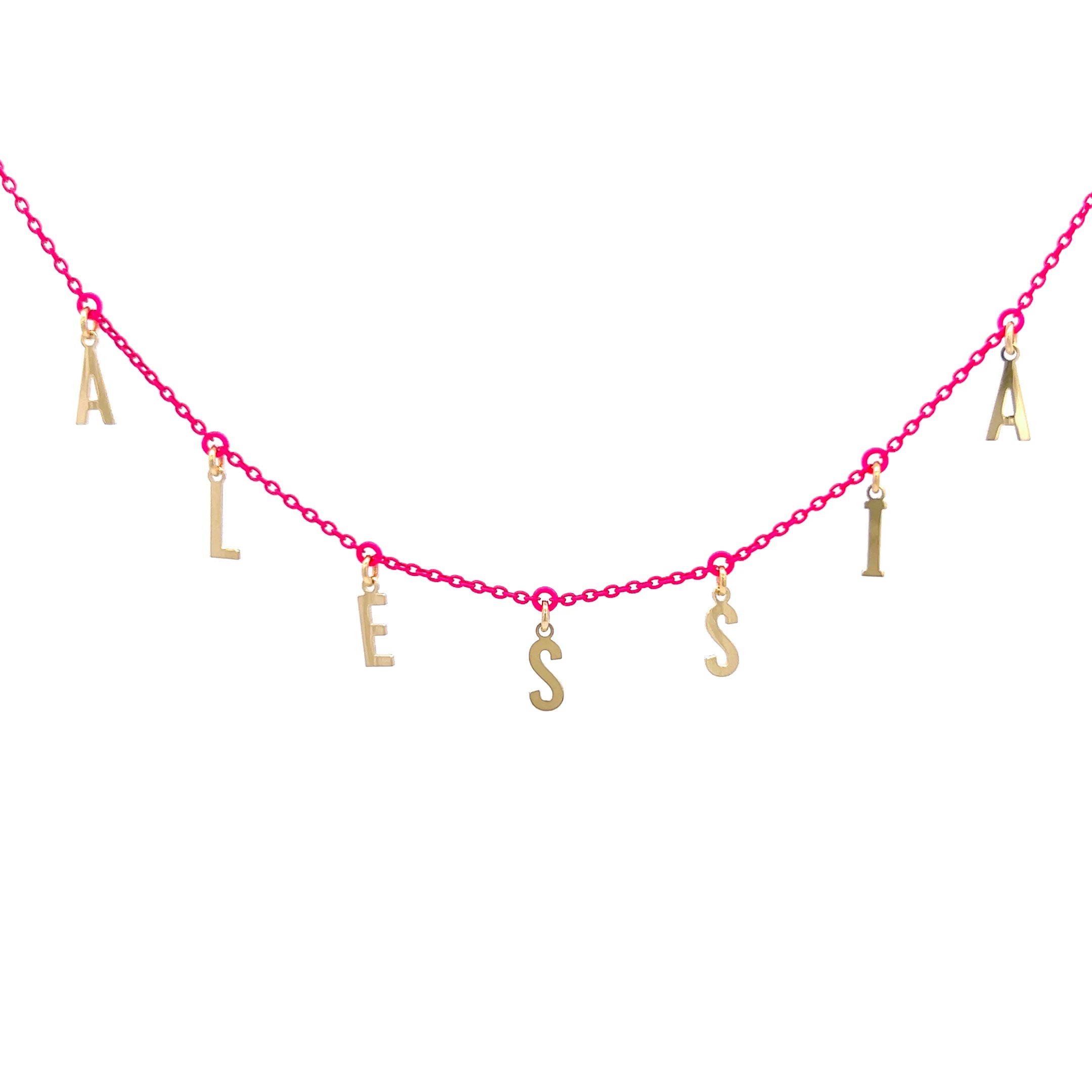 Chokers - Customizable fluo fucsia Golden Mate choker with letters – 18KT GOLD - 4 | Rue des Mille