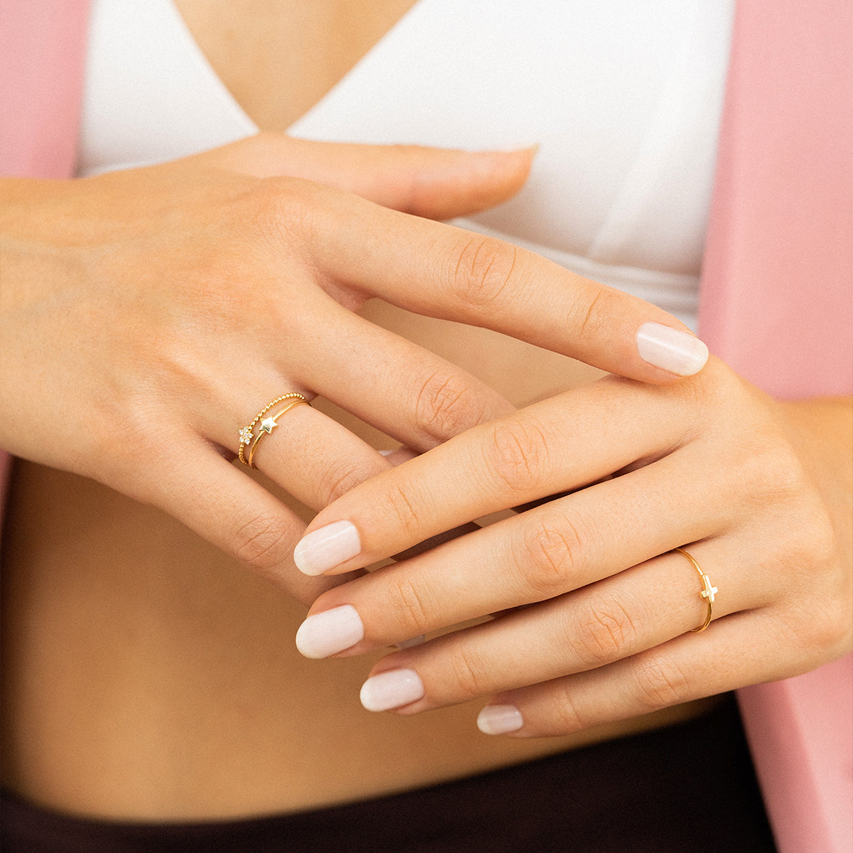 Rings - Knurled star ring and Lab Grown Diamonds - GOLD18KT - 2 | Rue des Mille