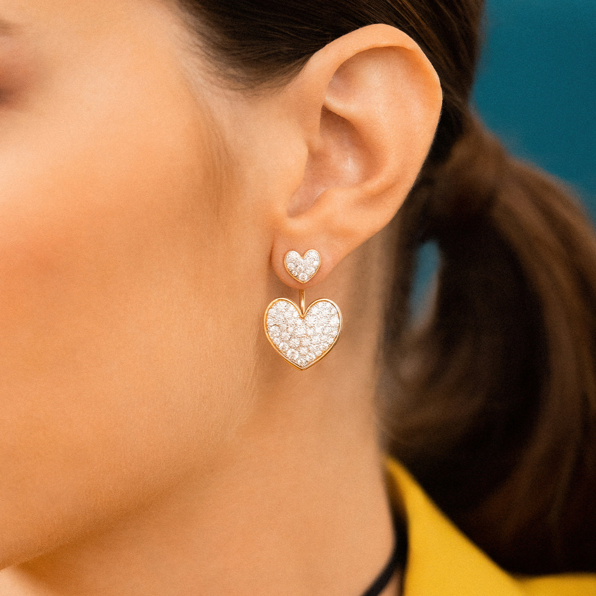 Earrings - Double heart asymmetric earrings - STARDUST TEN - 3 | Rue des Mille