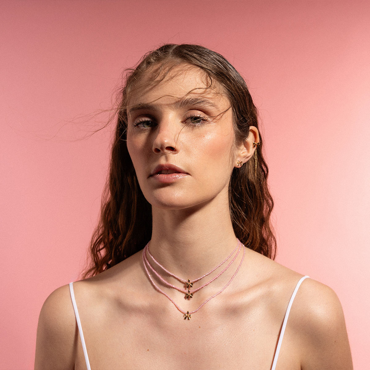 Chokers - Necklace with simple bow and thread of zirconia - CANDY BOW - 6 | Rue des Mille
