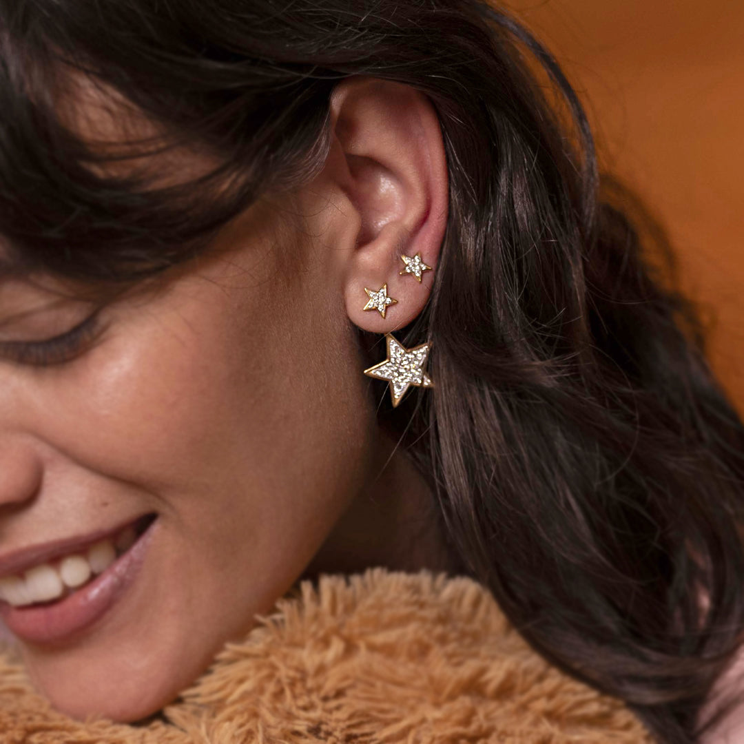 Earrings - Double star asymmetric earrings - STARDUST TEN - 4 | Rue des Mille