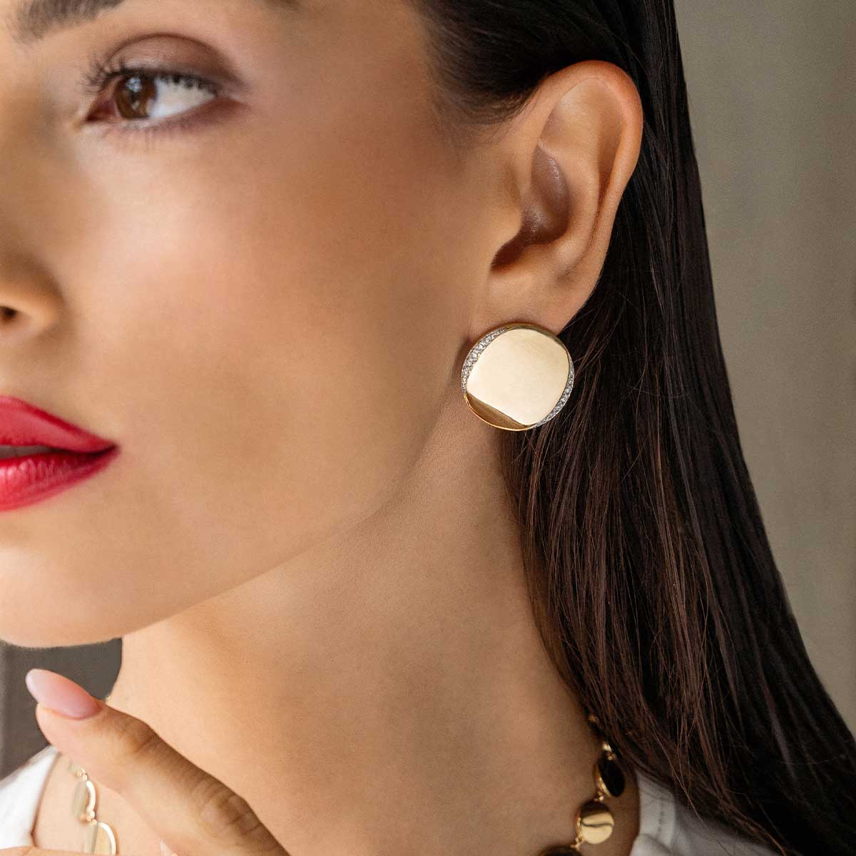 Luxury BIG CIRCLE smooth earrings with zircon pavé - STARDUST TEN