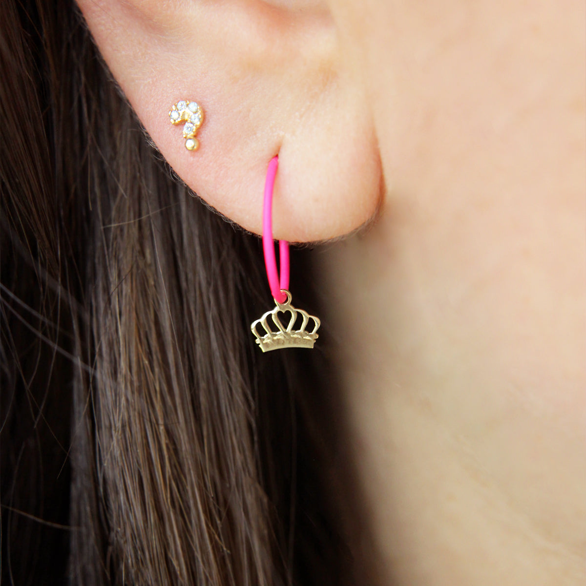 Earrings - Mono mini hoop Crown  - ORO18KT - 2 | Rue des Mille